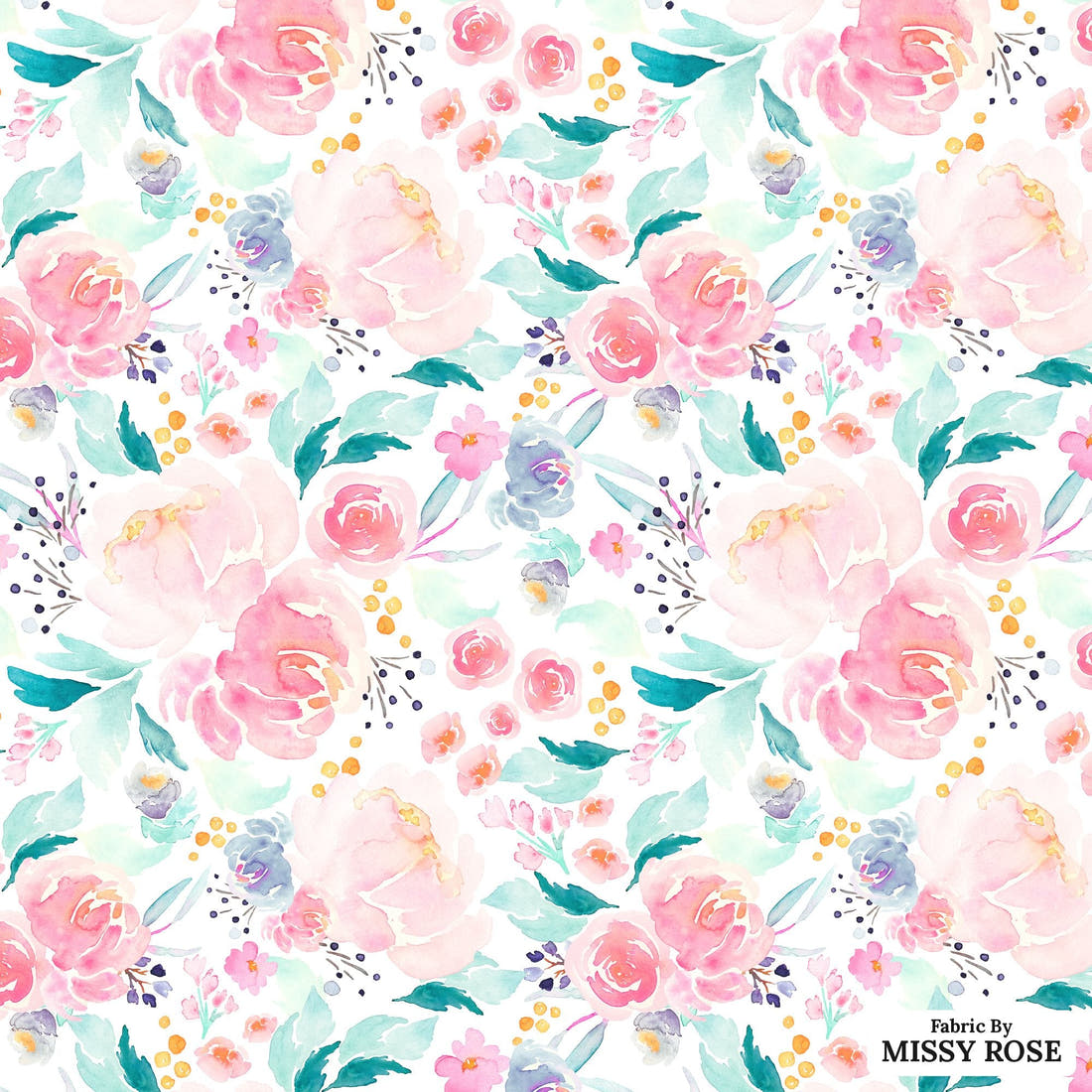 Indy Bloom Fabric Mermaid Lagoon Floral 01 flat view of the printed design | Fabric by Missy Rose