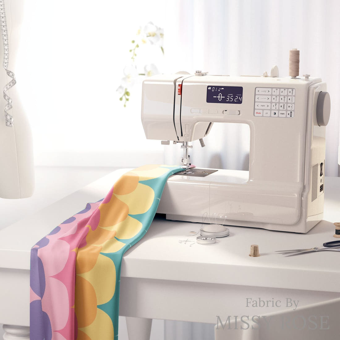 Indy Bloom Fabric Mermaid Lagoon Rainbow Tail 07 fabric on a sewing machine - sew your own | Fabric by Missy Rose