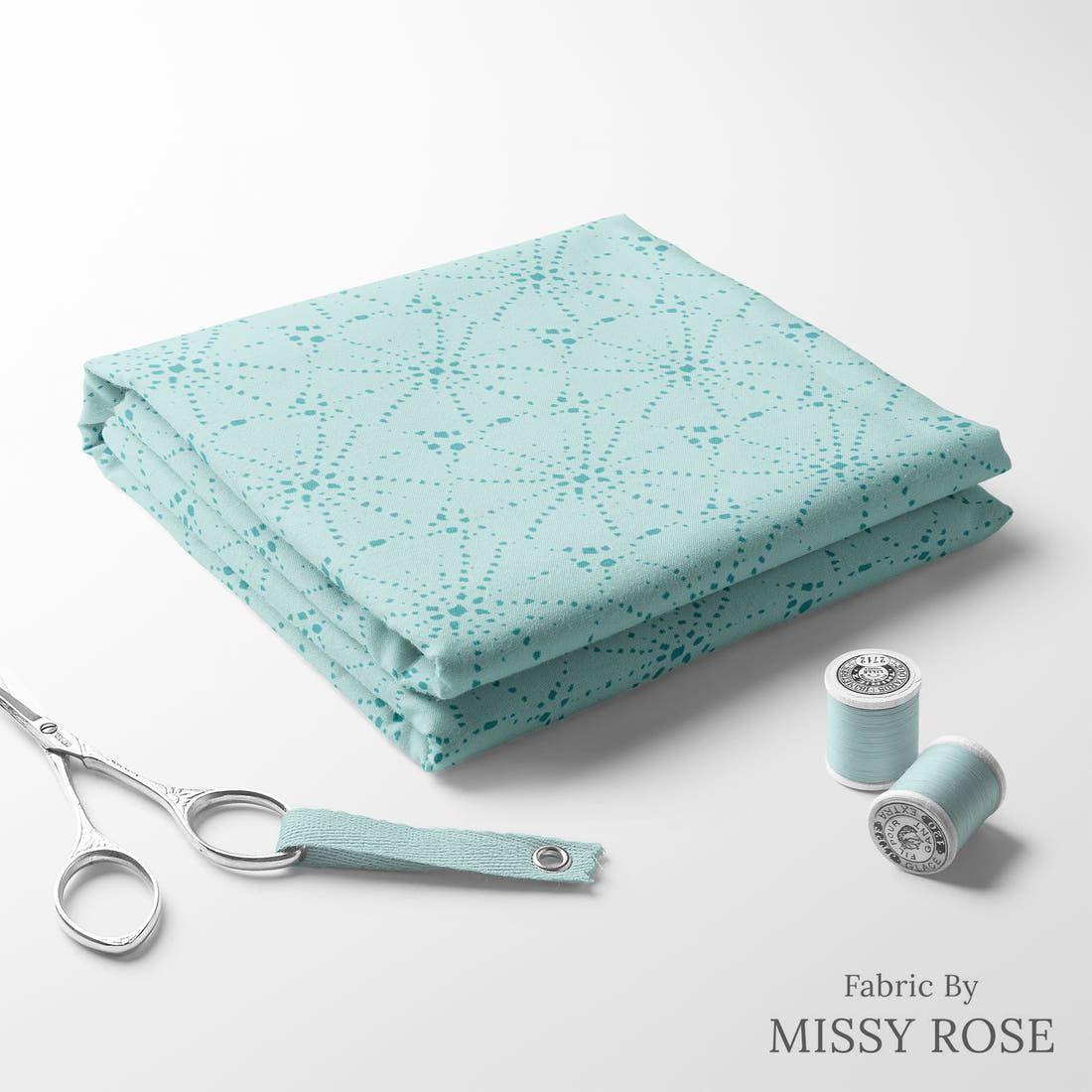 Indy Bloom Fabric Mermaid Lagoon Sandy Urchin Aqua 08 folded fabric stack with matching thread - pre-order fabric Australia | Fabric by Missy Rose