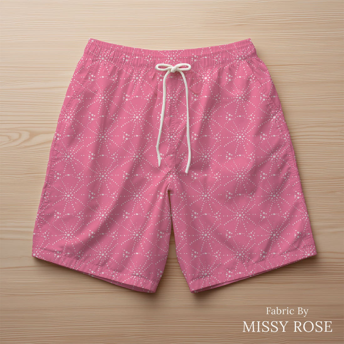 Indy Bloom Fabric Mermaid Lagoon Sandy Urchin Bubblegum 11 sewn into swim shorts - custom printed fabric | Fabric by Missy Rose