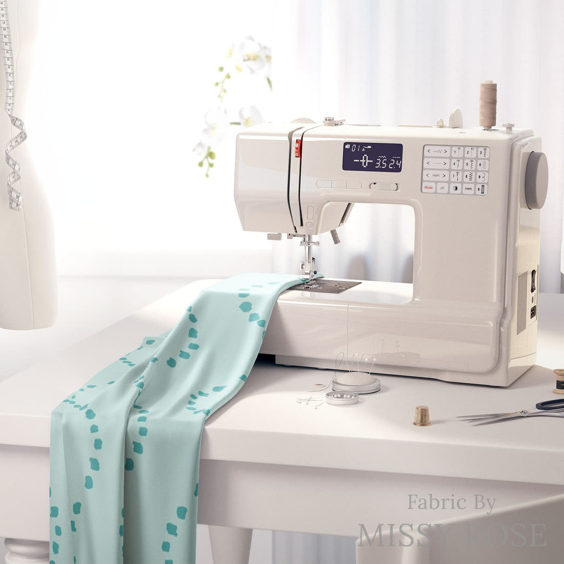 Indy Bloom Fabric Mermaid Lagoon Waves In Aqua 04 fabric on a sewing machine - sew your own | Fabric by Missy Rose