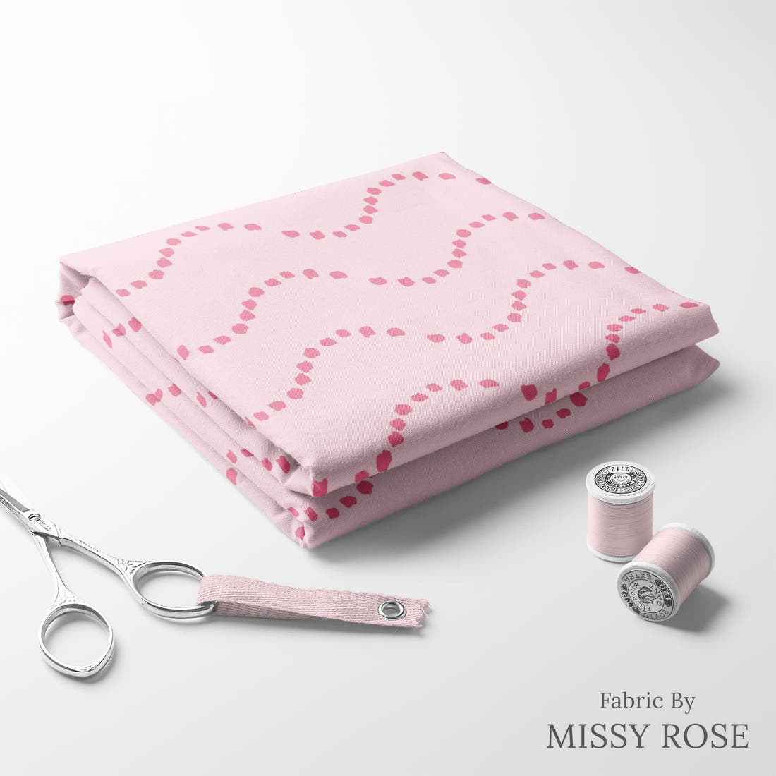 Indy Bloom Fabric Mermaid Lagoon Waves In Blush 02 folded fabric stack with matching thread - pre-order fabric Australia | Fabric by Missy Rose