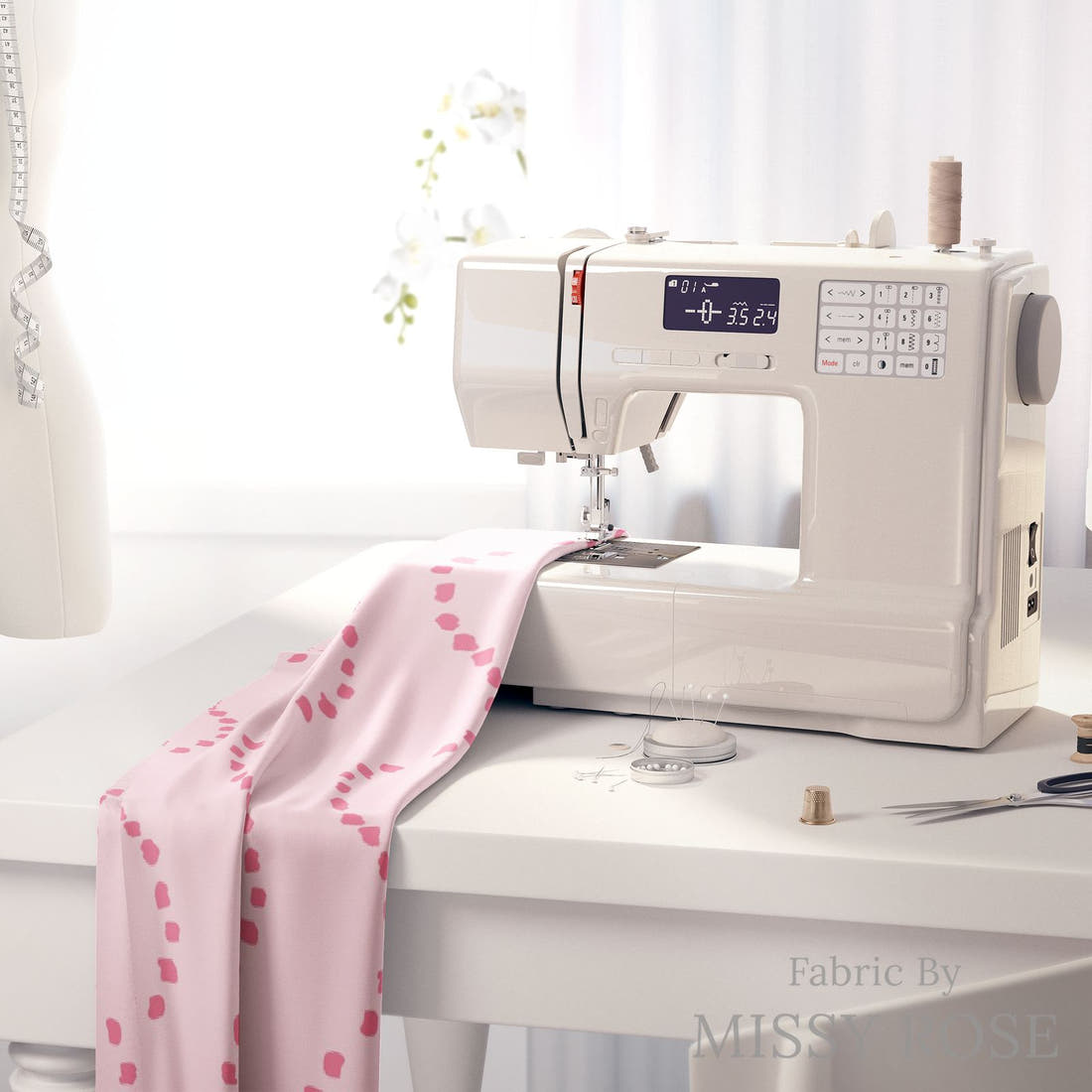 Indy Bloom Fabric Mermaid Lagoon Waves In Blush 02 fabric on a sewing machine - sew your own | Fabric by Missy Rose