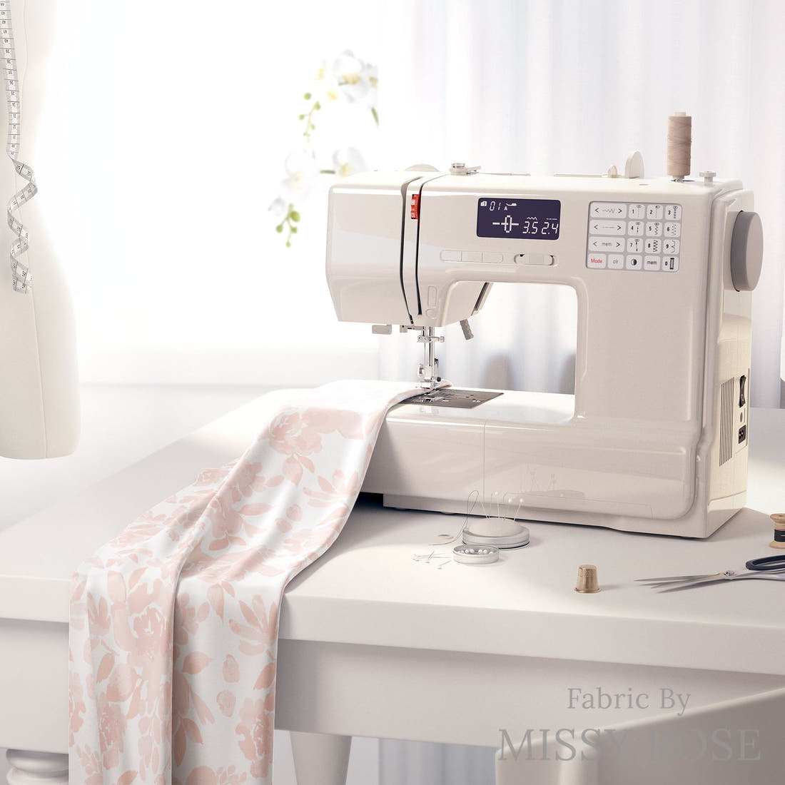Indy Bloom Fabric Princess Peonies Blush 04 fabric on a sewing machine - sew your own | Fabric by Missy Rose