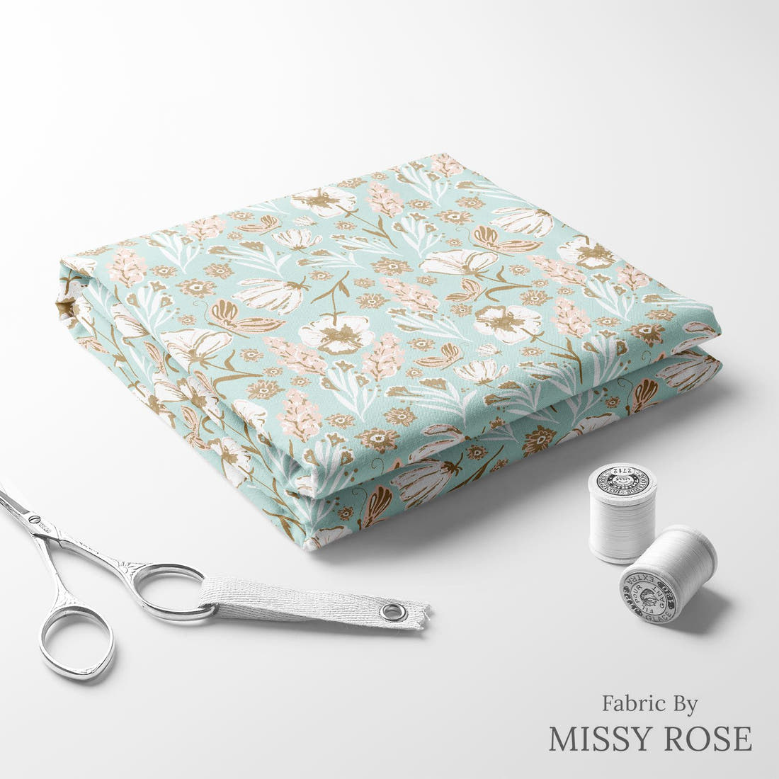 Indy Bloom Fabric Princess Peonies Butterfly Fields 02 folded fabric stack with matching thread - pre-order fabric Australia | Fabric by Missy Rose
