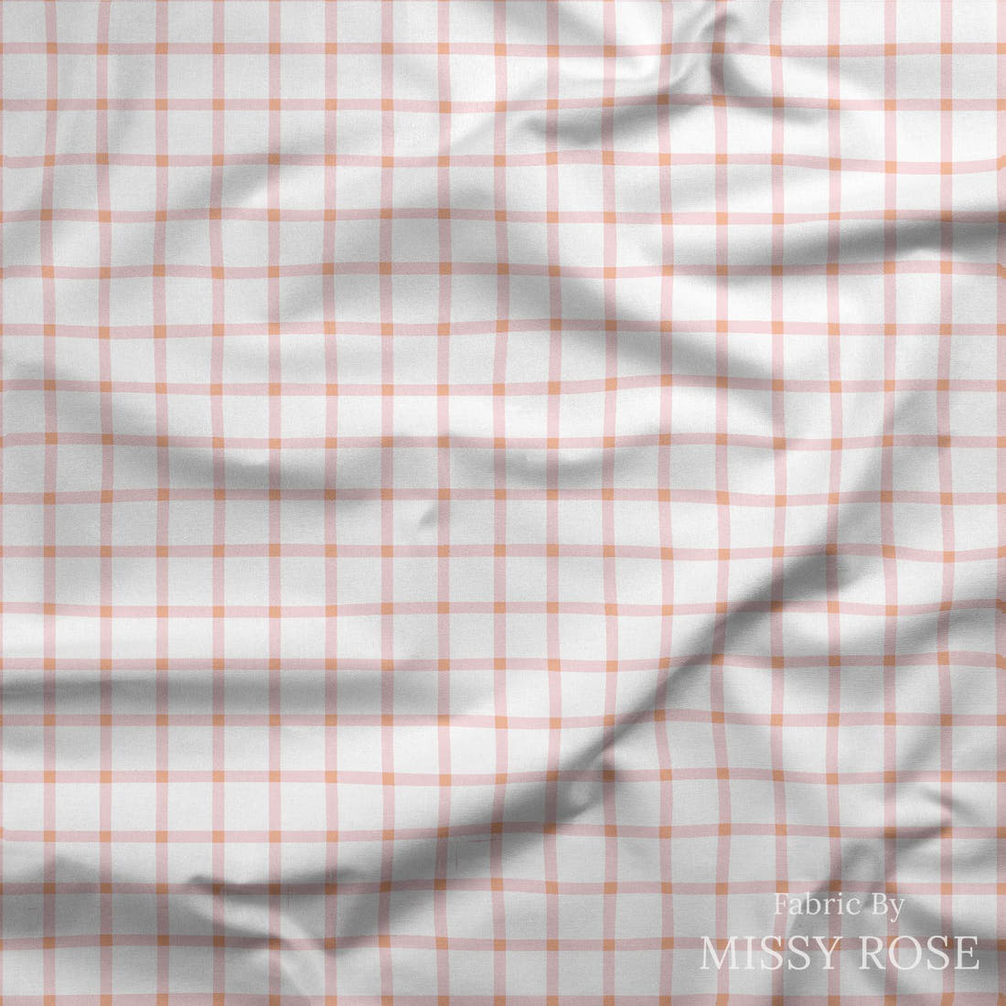 Indy Bloom Fabric Princess Peonies Pink Gingham 05 draped fabric mockup - custom printed fabric by the metre | Fabric by Missy Rose