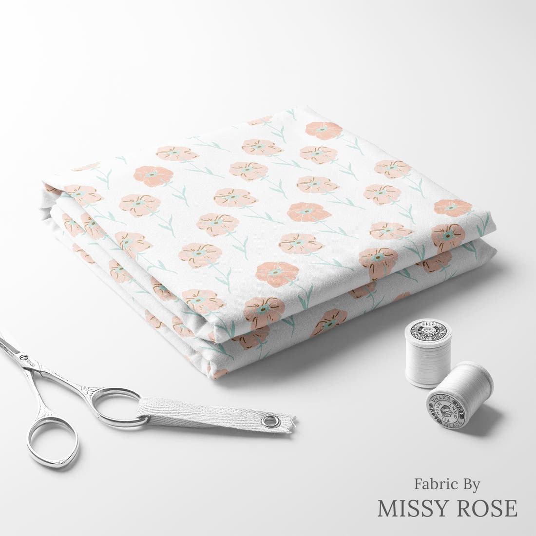 Indy Bloom Fabric Princess Peonies Poppies 03 folded fabric stack with matching thread - pre-order fabric Australia | Fabric by Missy Rose