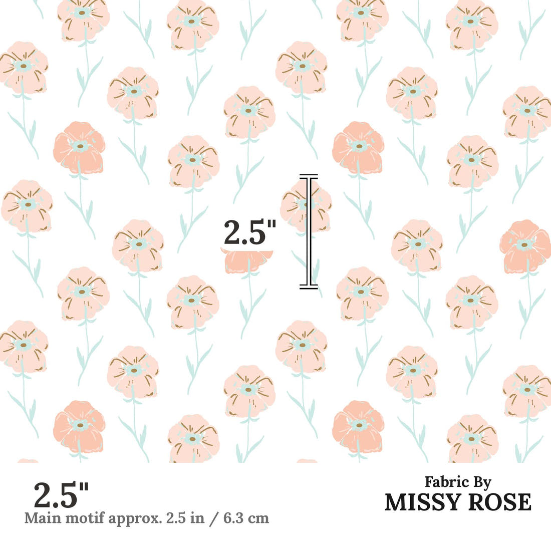 Indy Bloom Fabric Princess Peonies Poppies 03 2.5 inch print scale guide | Fabric by Missy Rose