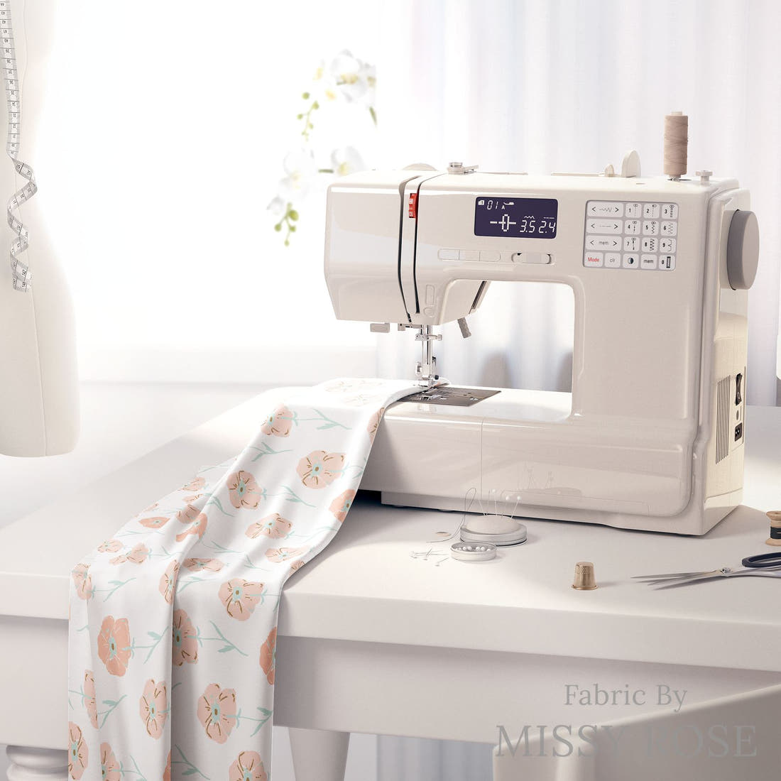 Indy Bloom Fabric Princess Peonies Poppies 03 fabric on a sewing machine - sew your own | Fabric by Missy Rose