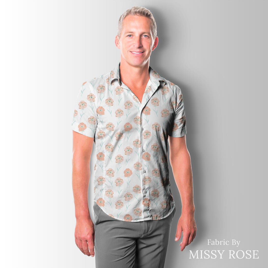 Indy Bloom Fabric Princess Peonies Poppies 03 sewn into a men's shirt - custom printed fabric | Fabric by Missy Rose