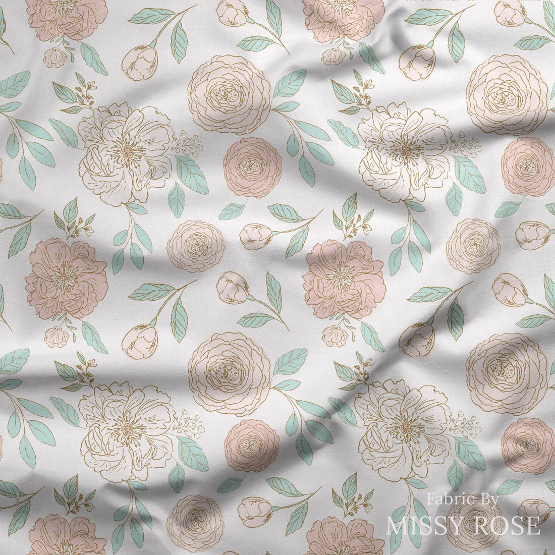 Indy Bloom Fabric Princess Peonies Queen 01 draped fabric mockup - custom printed fabric by the metre | Fabric by Missy Rose