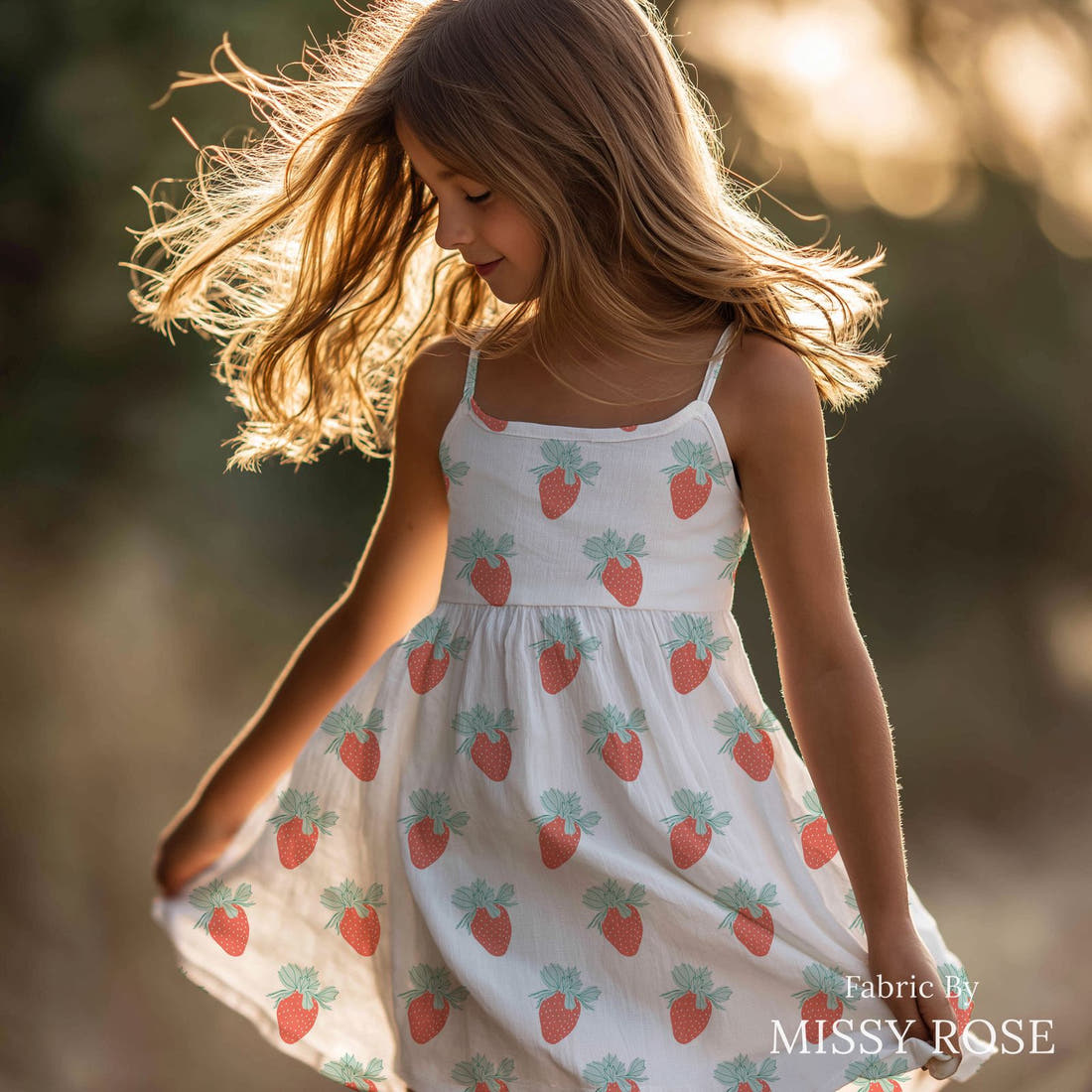 Indy Bloom Fabric Retro Summer Bliss 13 sewn into a girls' dress - custom printed fabric | Fabric by Missy Rose