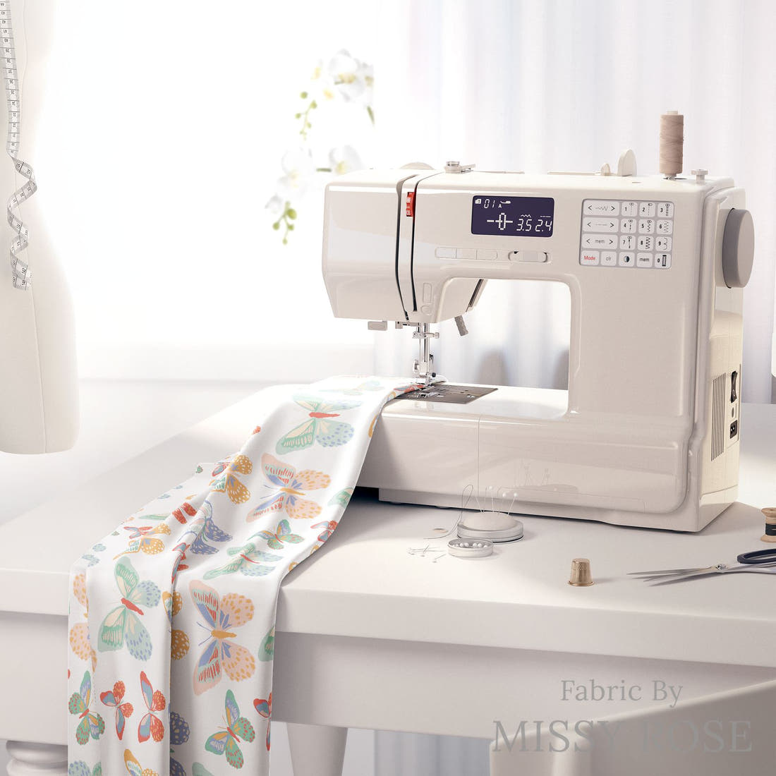 Indy Bloom Fabric Retro Summer Butterfly Rainbow 03 fabric on a sewing machine - sew your own | Fabric by Missy Rose