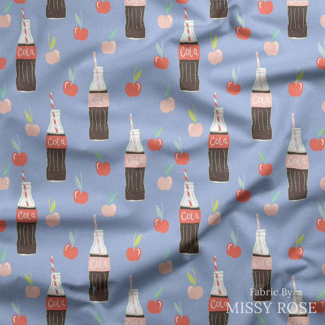 Indy Bloom Fabric Retro Summer Cola 08 draped fabric mockup - custom printed fabric by the metre | Fabric by Missy Rose