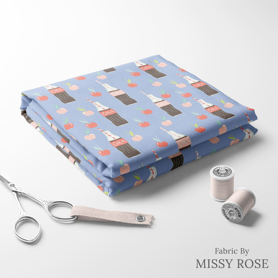 Indy Bloom Fabric Retro Summer Cola 08 folded fabric stack with matching thread - pre-order fabric Australia | Fabric by Missy Rose