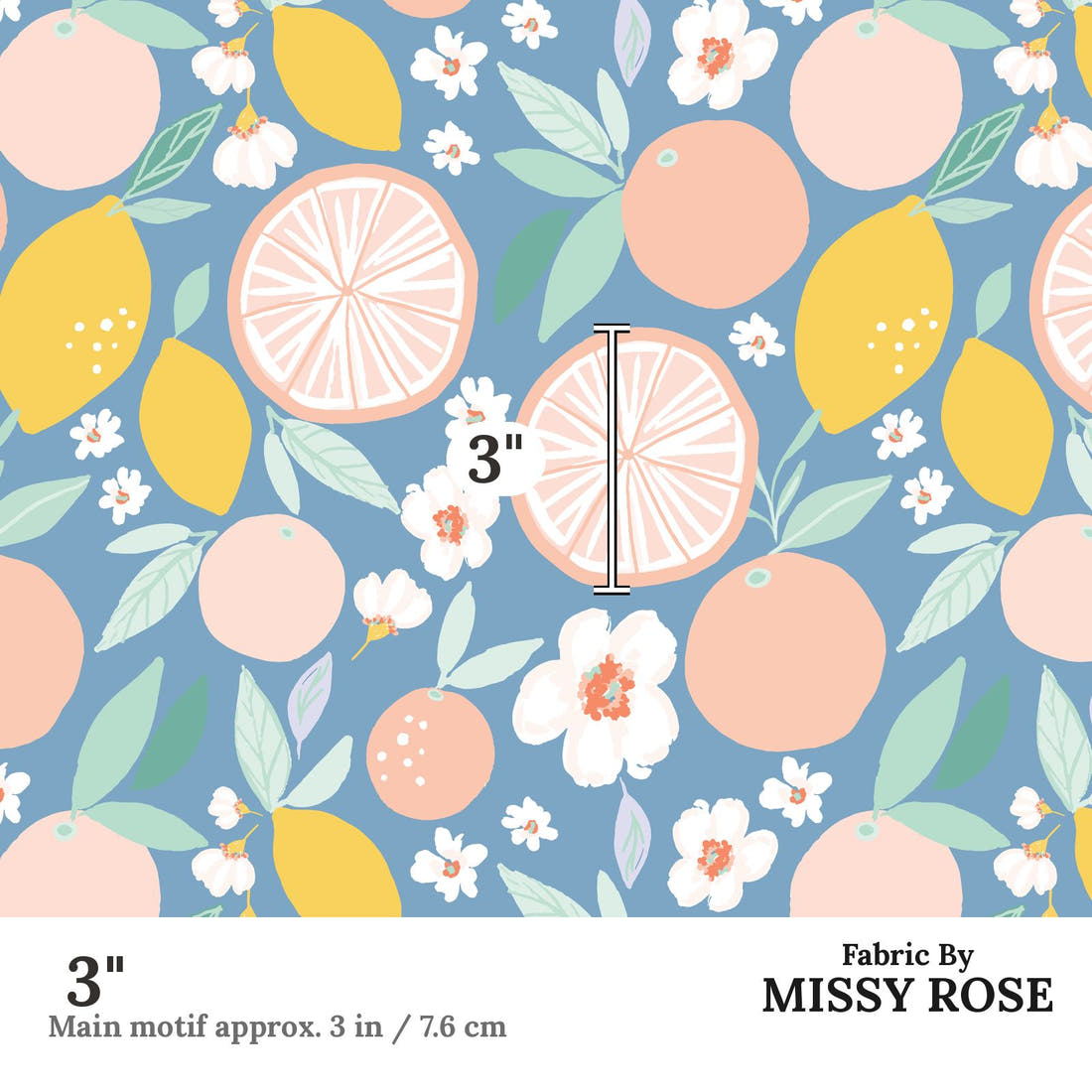 Indy Bloom Fabric Retro Summer Grapefruit 23 3 inch print scale guide | Fabric by Missy Rose