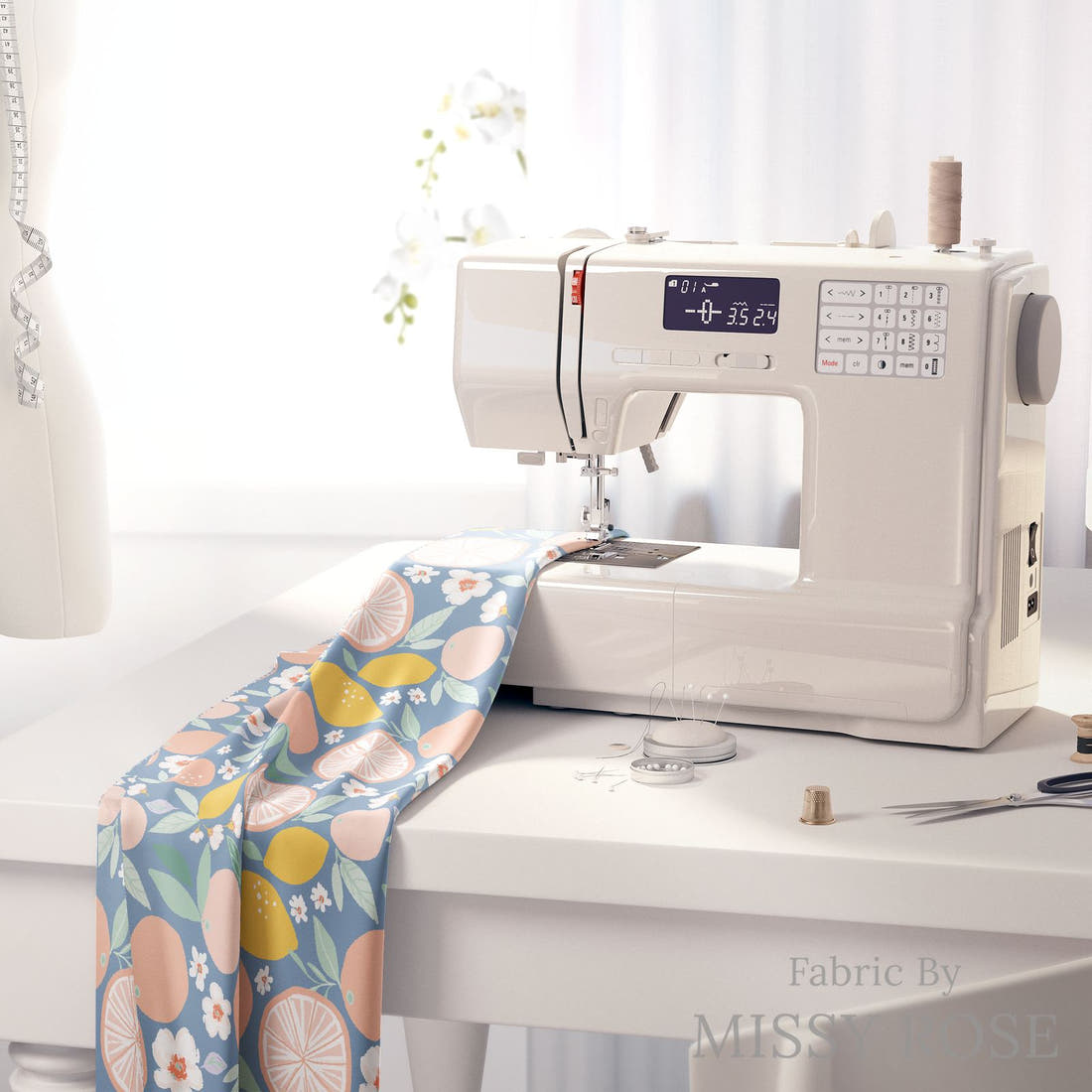 Indy Bloom Fabric Retro Summer Grapefruit 23 fabric on a sewing machine - sew your own | Fabric by Missy Rose