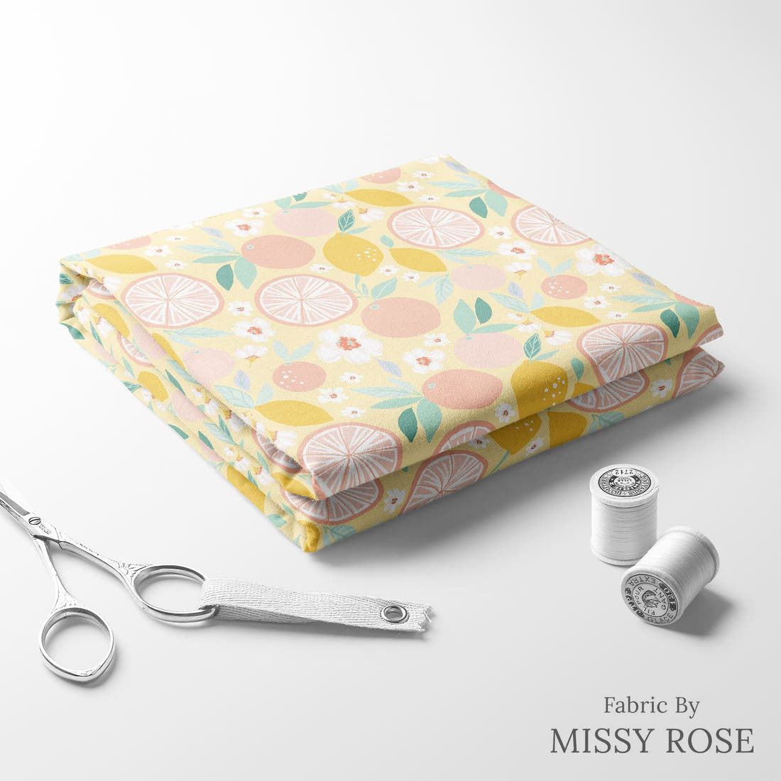 Indy Bloom Fabric Retro Summer Grapefruit Yellow 22 folded fabric stack with matching thread - pre-order fabric Australia | Fabric by Missy Rose