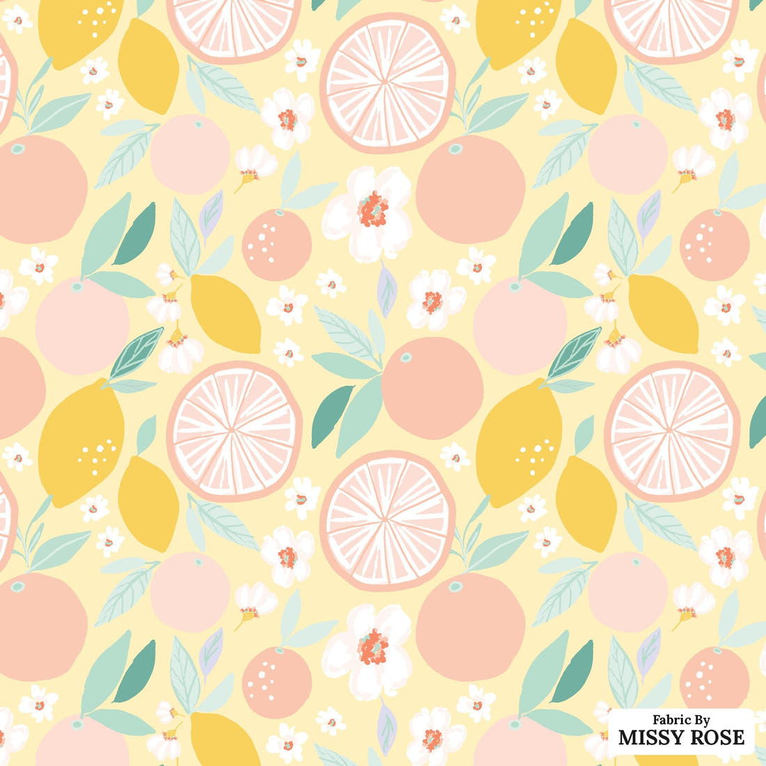 Indy Bloom Fabric Retro Summer Grapefruit Yellow 22 flat view of the printed design | Fabric by Missy Rose