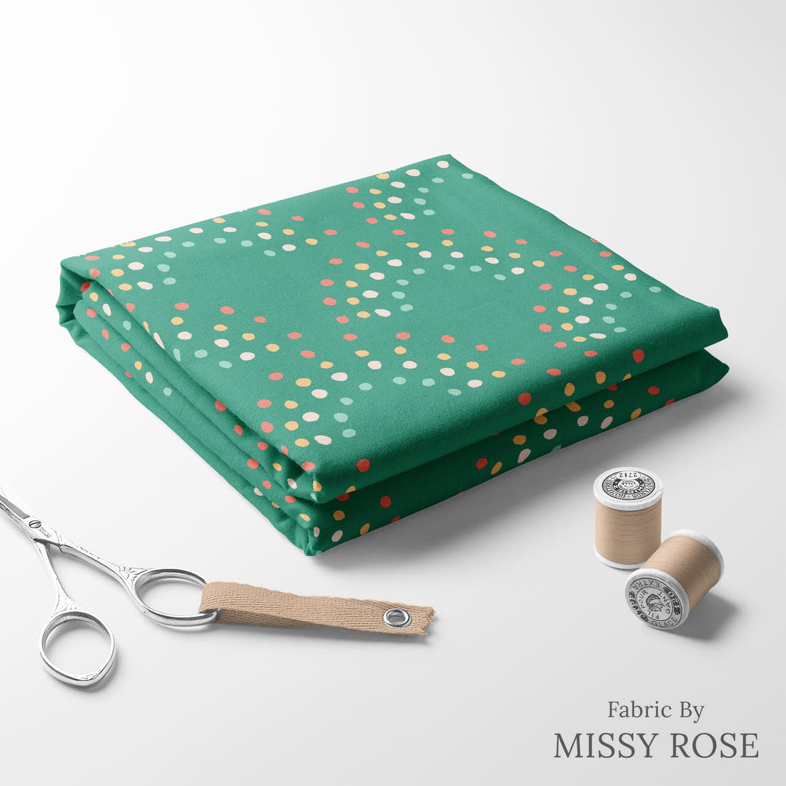 Indy Bloom Fabric Retro Summer Green 14 folded fabric stack with matching thread - pre-order fabric Australia | Fabric by Missy Rose