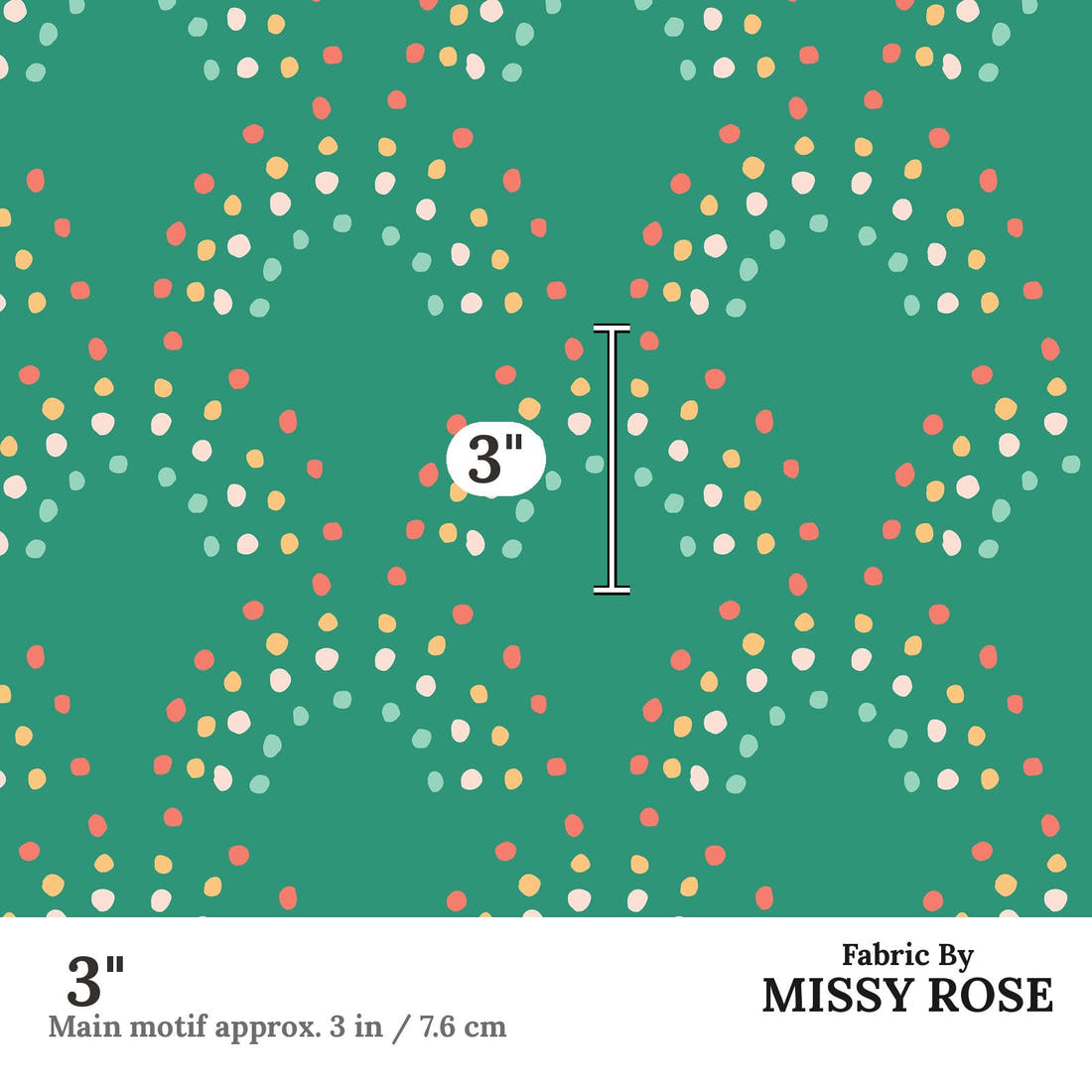 Indy Bloom Fabric Retro Summer Green 14 3 inch print scale guide | Fabric by Missy Rose