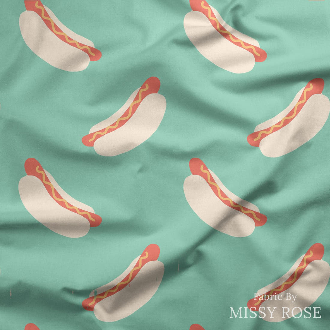 Indy Bloom Fabric Retro Summer Hotdog 07 draped fabric mockup - custom printed fabric by the metre | Fabric by Missy Rose