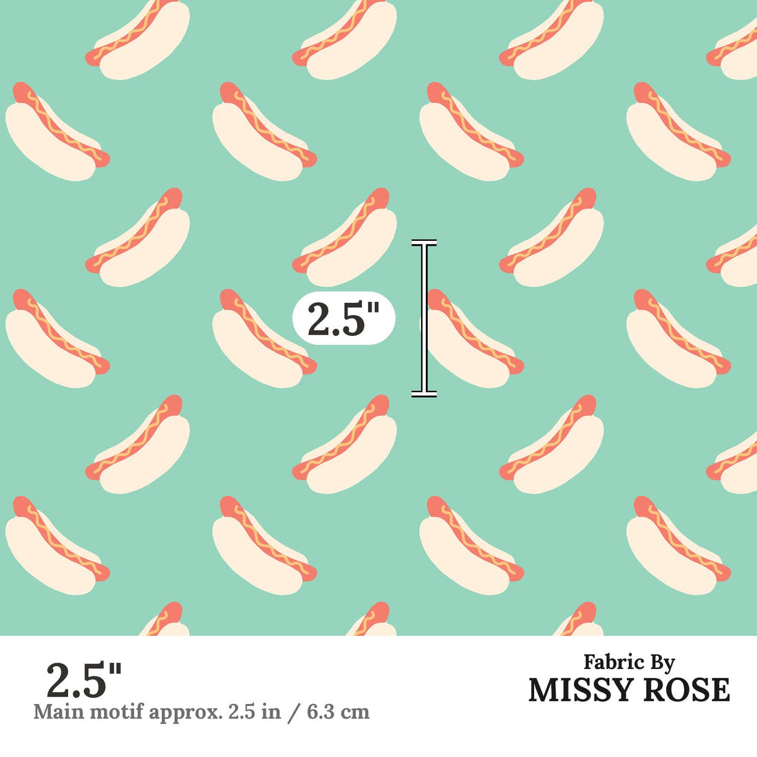 Indy Bloom Fabric Retro Summer Hotdog 07 2.5 inch print scale guide | Fabric by Missy Rose