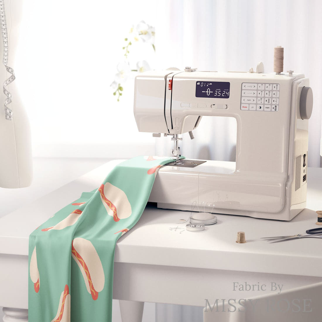 Indy Bloom Fabric Retro Summer Hotdog 07 fabric on a sewing machine - sew your own | Fabric by Missy Rose