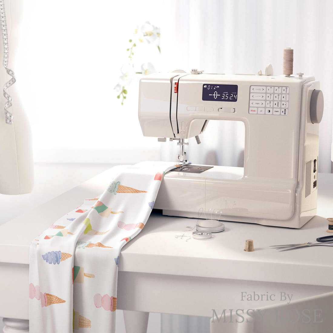 Indy Bloom Fabric Retro Summer Ice Cream 09 fabric on a sewing machine - sew your own | Fabric by Missy Rose