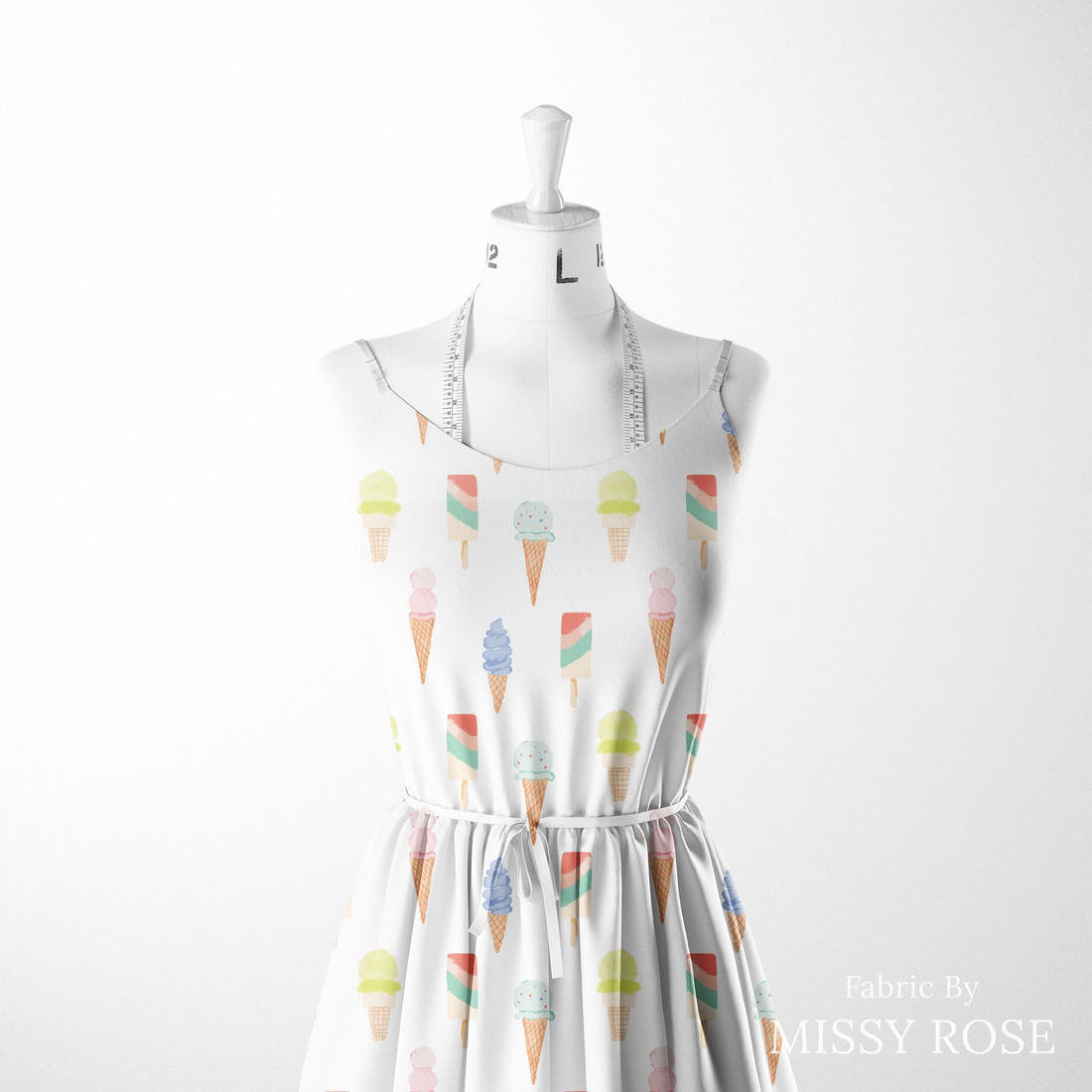 Indy Bloom Fabric Retro Summer Ice Cream 09 sewn into a women's dress - custom printed fabric | Fabric by Missy Rose
