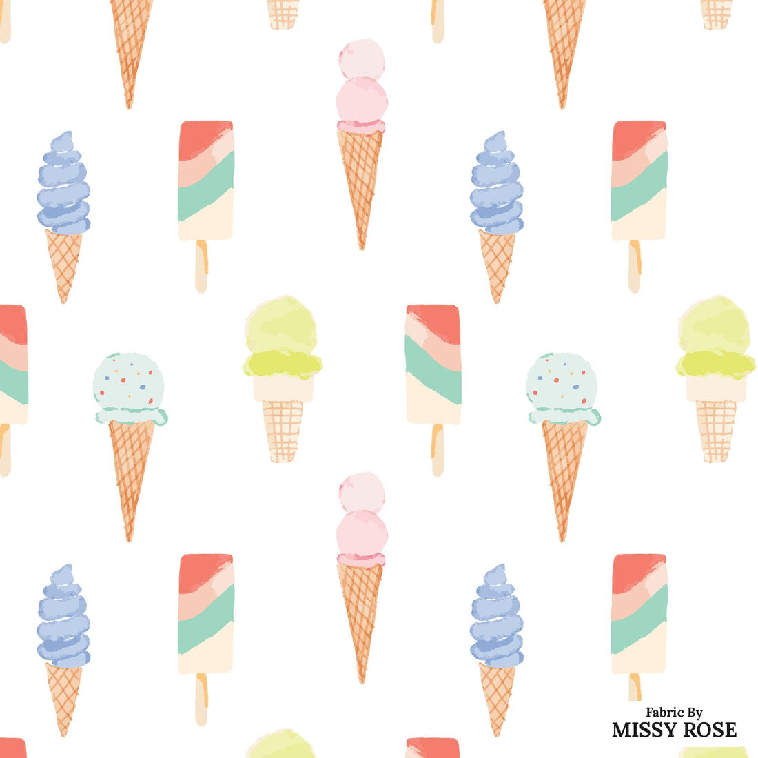 Indy Bloom Fabric Retro Summer Ice Cream 09 flat view of the printed design | Fabric by Missy Rose