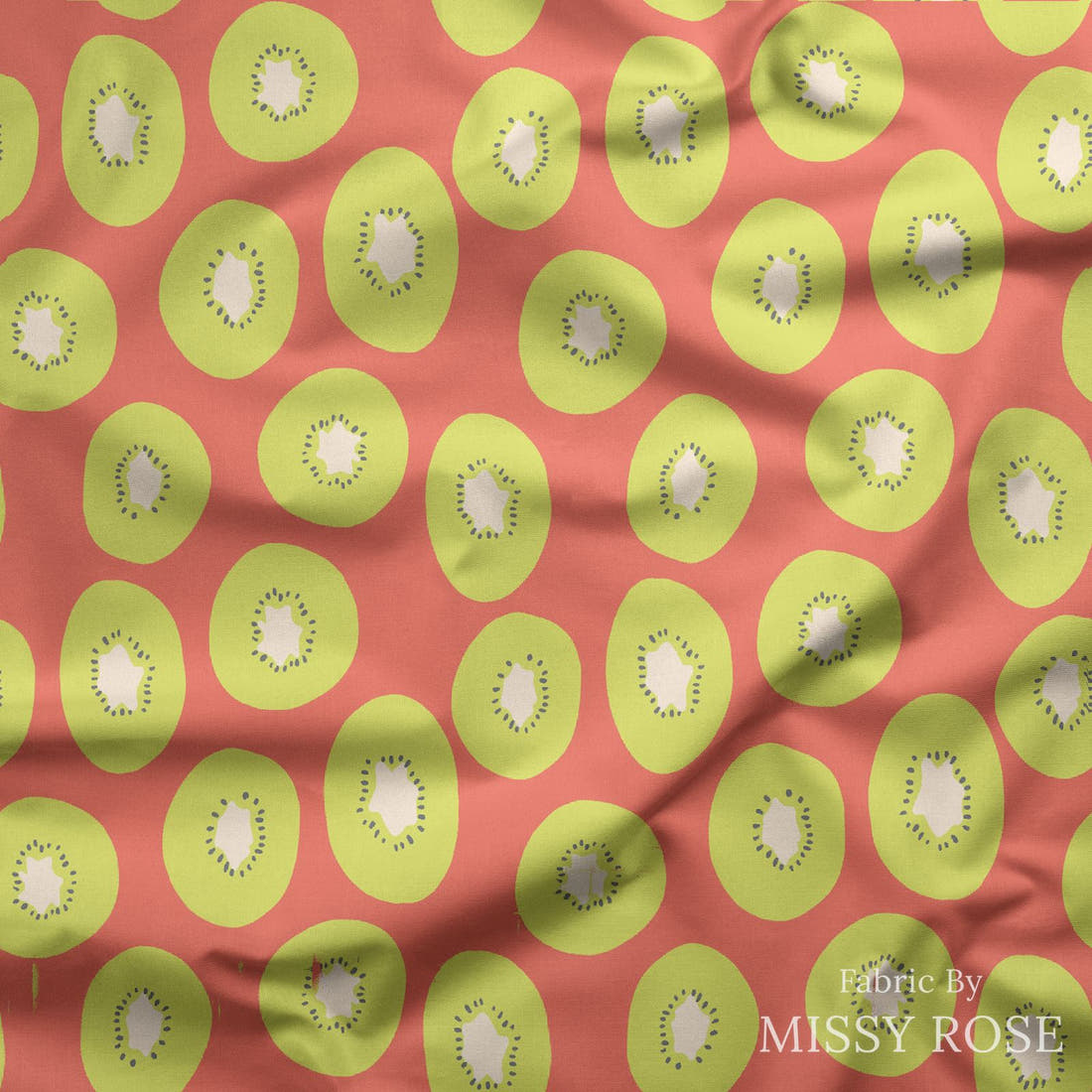 Indy Bloom Fabric Retro Summer Kiwi 10 draped fabric mockup - custom printed fabric by the metre | Fabric by Missy Rose