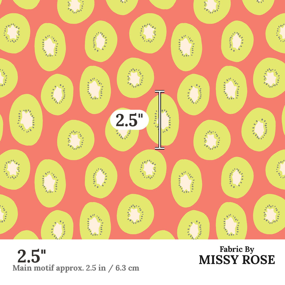 Indy Bloom Fabric Retro Summer Kiwi 10 2.5 inch print scale guide | Fabric by Missy Rose