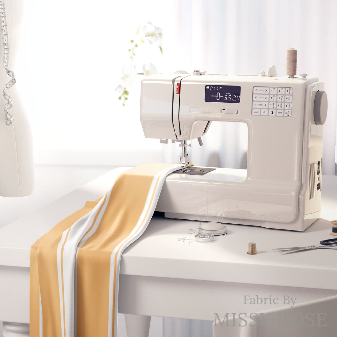 Indy Bloom Fabric Retro Summer Orange Stripe 21 fabric on a sewing machine - sew your own | Fabric by Missy Rose