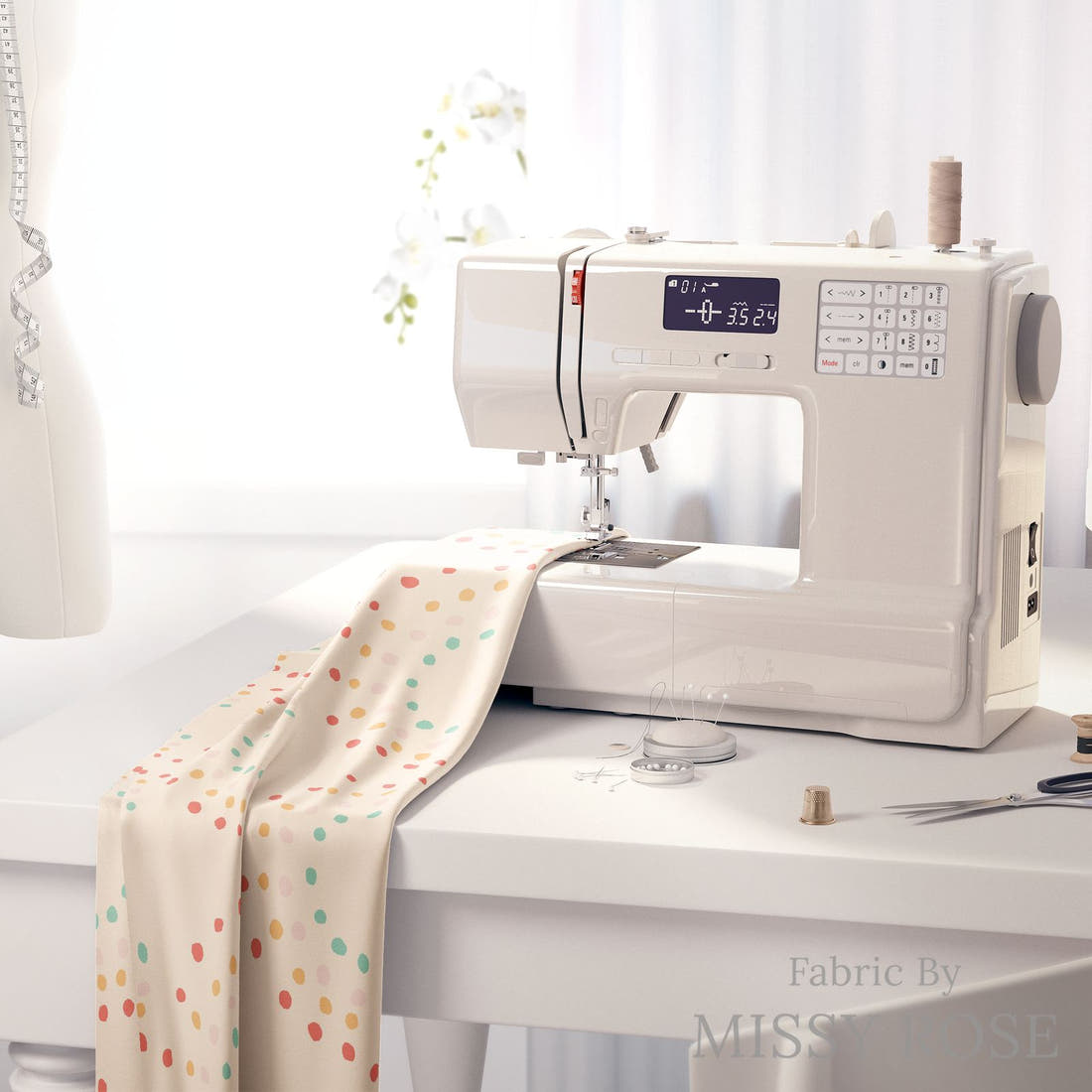 Indy Bloom Fabric Retro Summer Peach 16 fabric on a sewing machine - sew your own | Fabric by Missy Rose