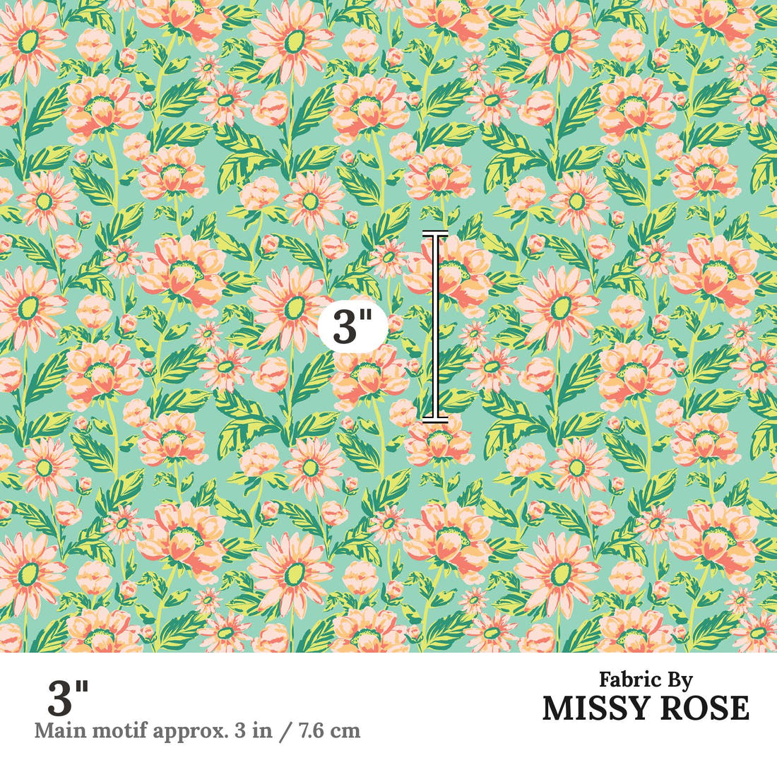 Indy Bloom Fabric Retro Summer Peachy Peony 01 3 inch print scale guide | Fabric by Missy Rose