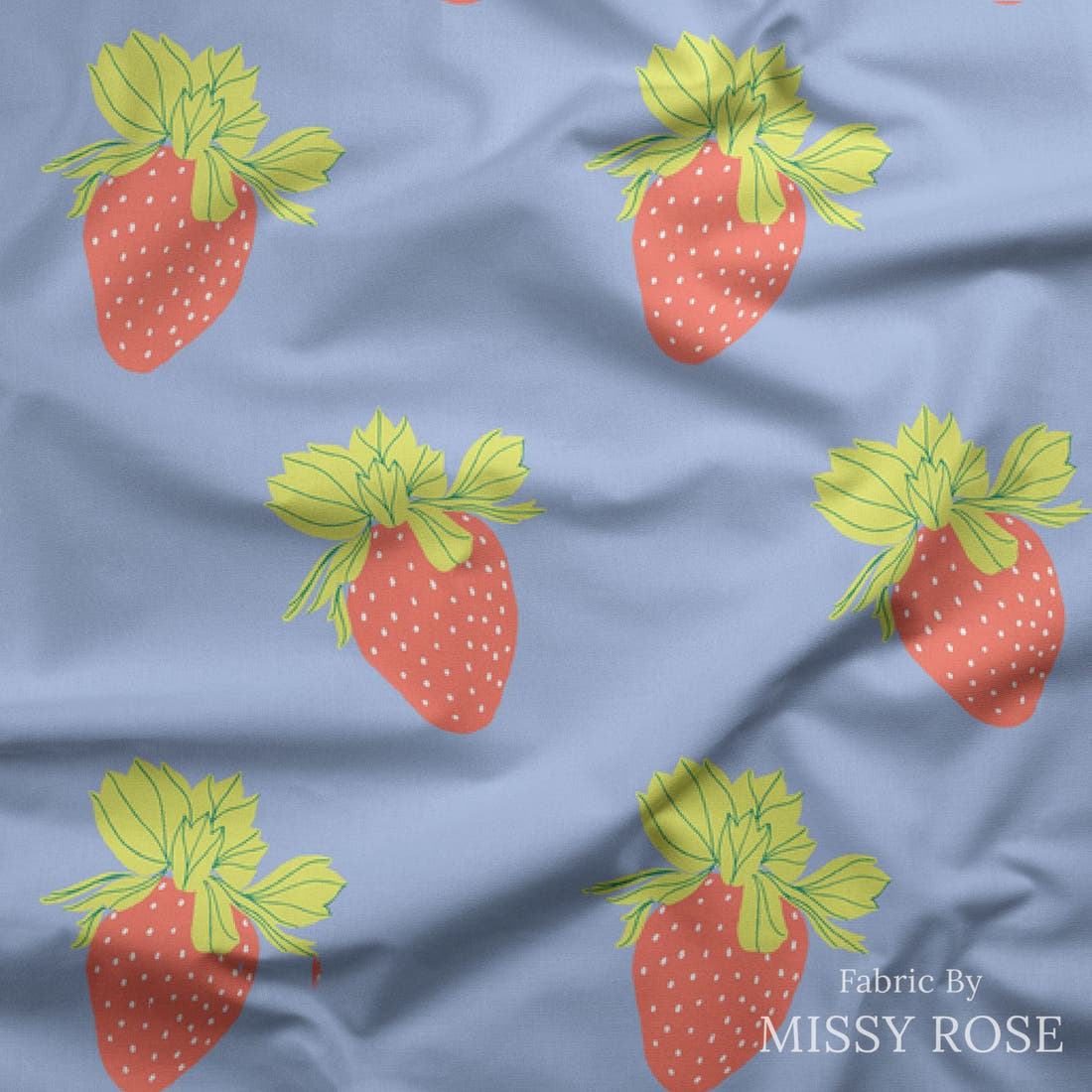 Indy Bloom Fabric Retro Summer Periwinkle Strawberry 11 draped fabric mockup - custom printed fabric by the metre | Fabric by Missy Rose