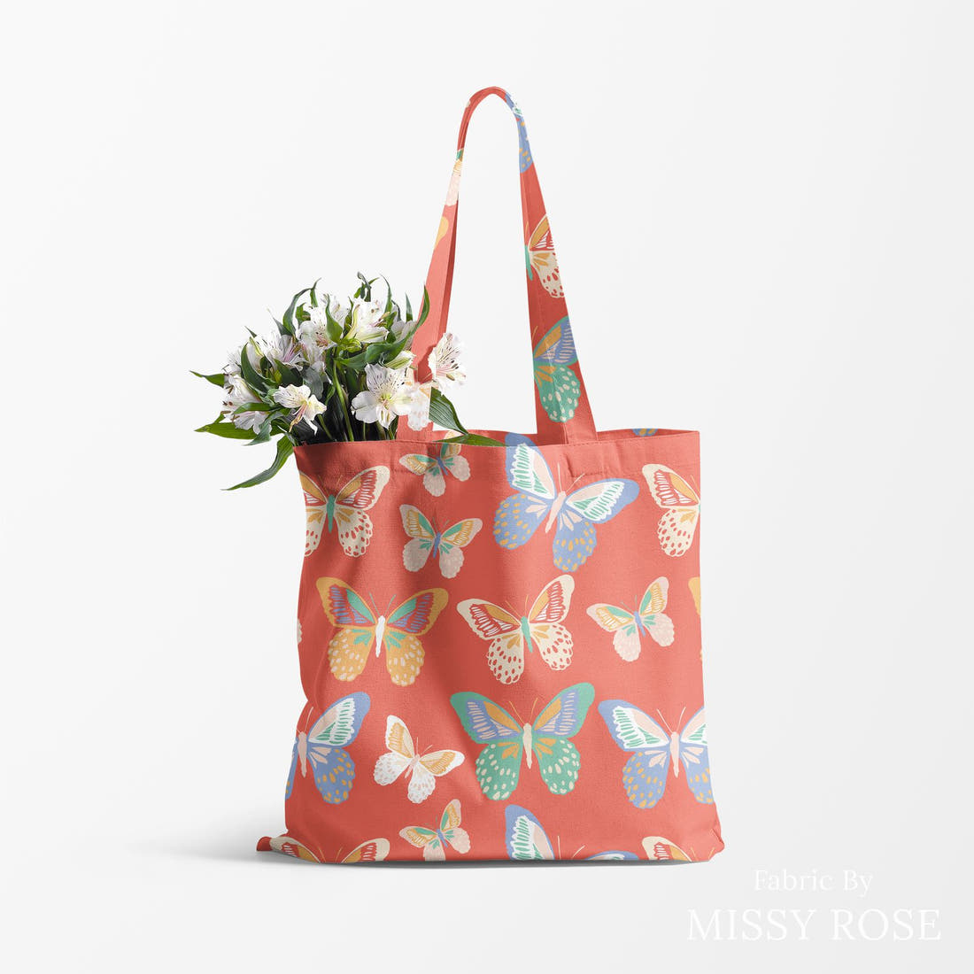 Indy Bloom Fabric Retro Summer Rad Butterfly 02 made up as a tote bag - custom printed fabric | Fabric by Missy Rose