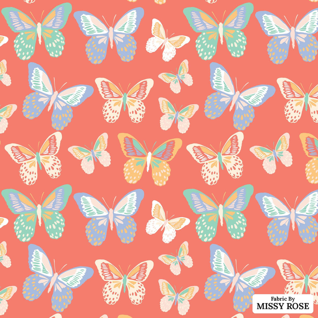 Indy Bloom Fabric Retro Summer Rad Butterfly 02 flat view of the printed design | Fabric by Missy Rose