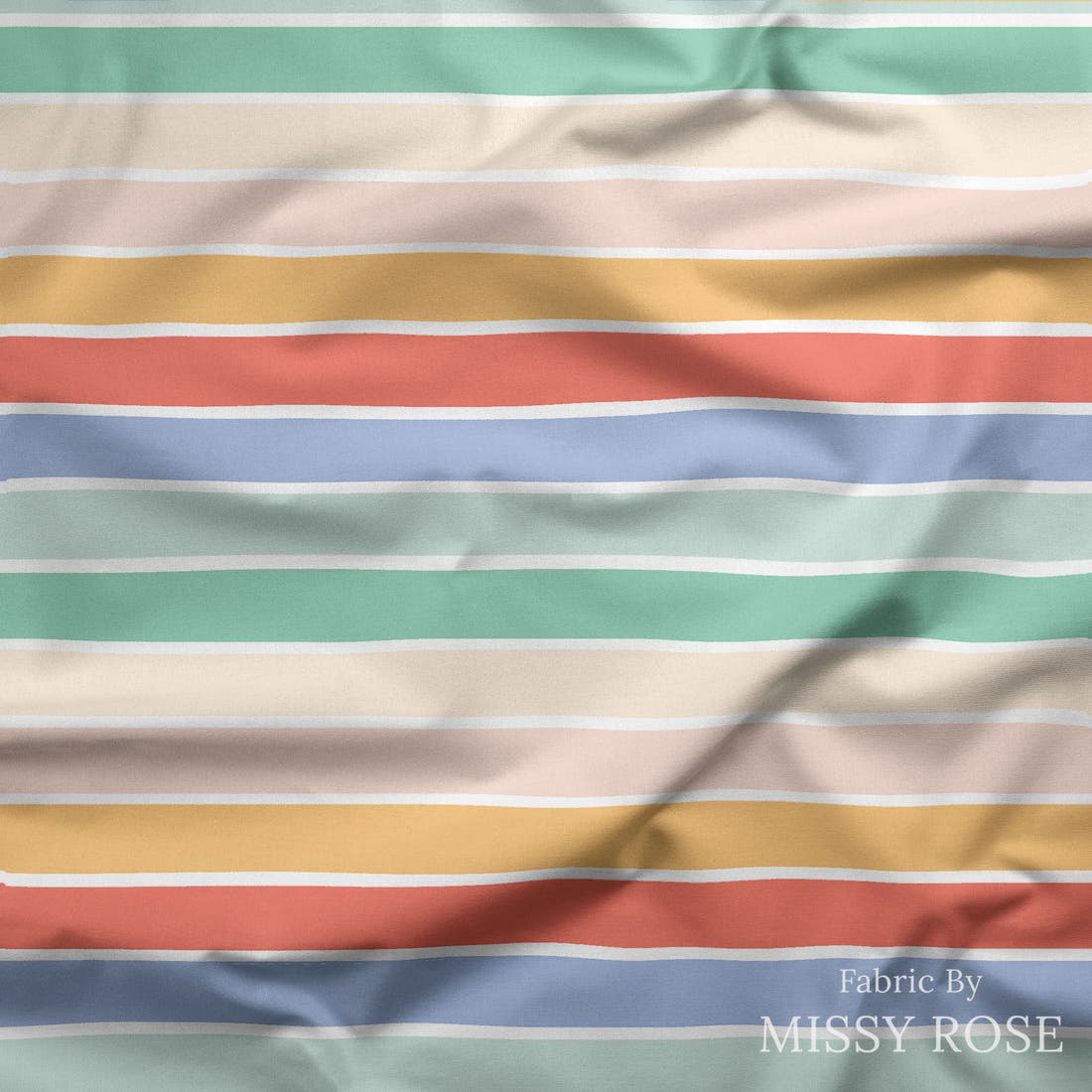 Indy Bloom Fabric Retro Summer Rainbow Stripe 17 draped fabric mockup - custom printed fabric by the metre | Fabric by Missy Rose