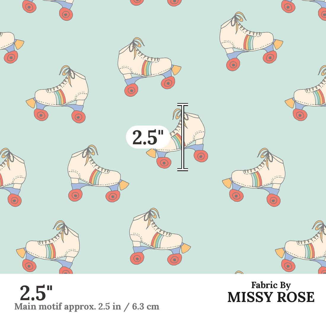 Indy Bloom Fabric Retro Summer Skates 05 2.5 inch print scale guide | Fabric by Missy Rose