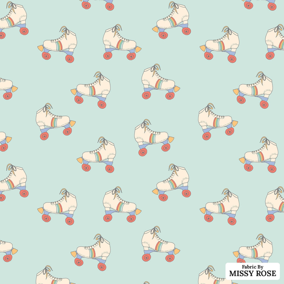 Indy Bloom Fabric Retro Summer Skates 05 flat view of the printed design | Fabric by Missy Rose