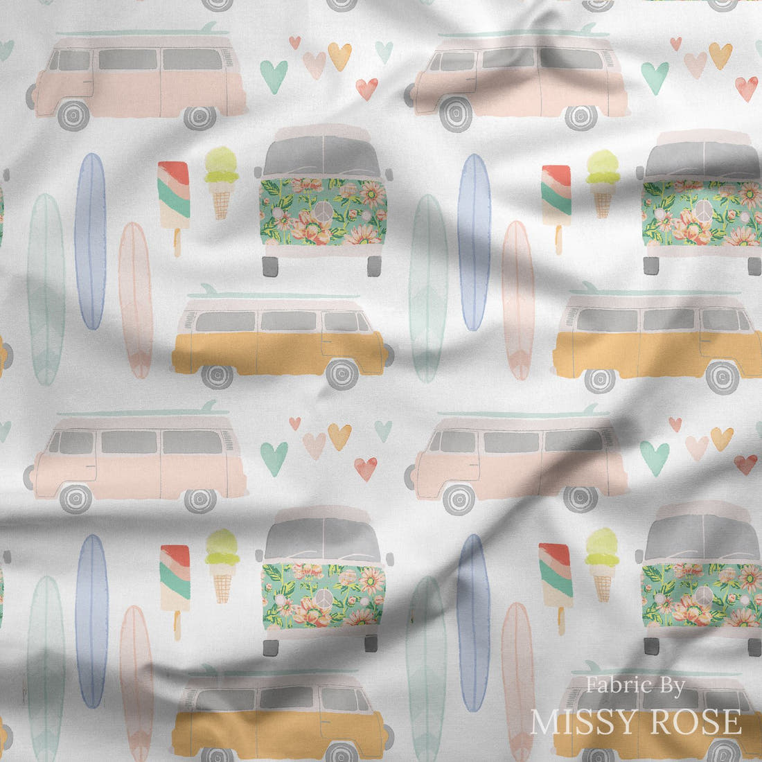 Indy Bloom Fabric Retro Summer Vibes 06 draped fabric mockup - custom printed fabric by the metre | Fabric by Missy Rose