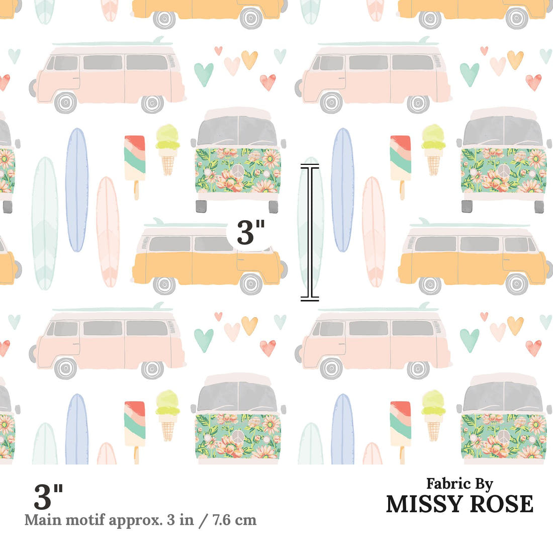 Indy Bloom Fabric Retro Summer Vibes 06 3 inch print scale guide | Fabric by Missy Rose