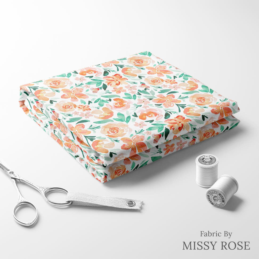 Indy Bloom Fabric Retro Summer Wahine Floral 04 folded fabric stack with matching thread - pre-order fabric Australia | Fabric by Missy Rose
