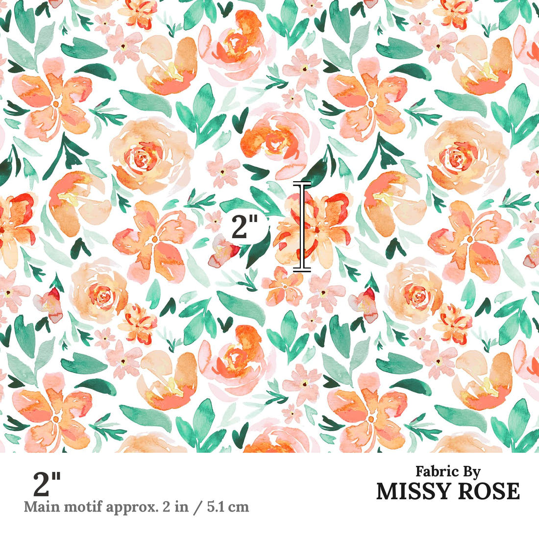 Indy Bloom Fabric Retro Summer Wahine Floral 04 2 inch print scale guide | Fabric by Missy Rose