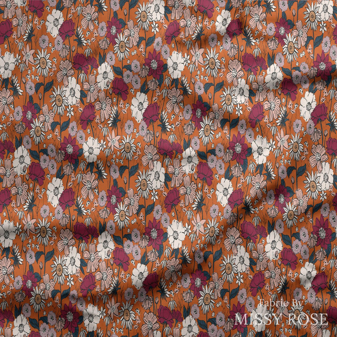 Indy Bloom Fabric Scarlet Autumn Pumpkin 09 draped fabric mockup - custom printed fabric by the metre | Fabric by Missy Rose