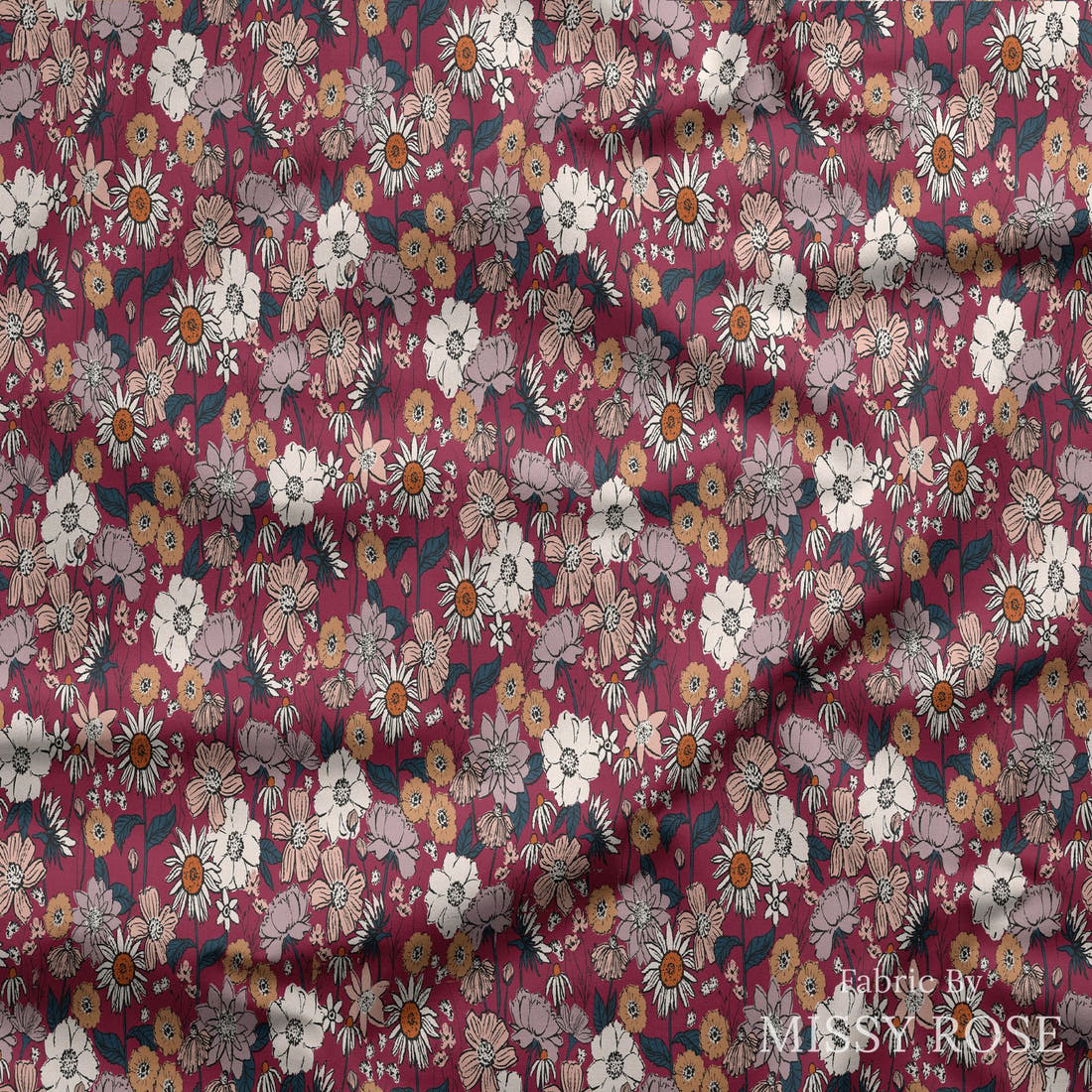 Indy Bloom Fabric Scarlet Autumn Ruby 05 draped fabric mockup - custom printed fabric by the metre | Fabric by Missy Rose