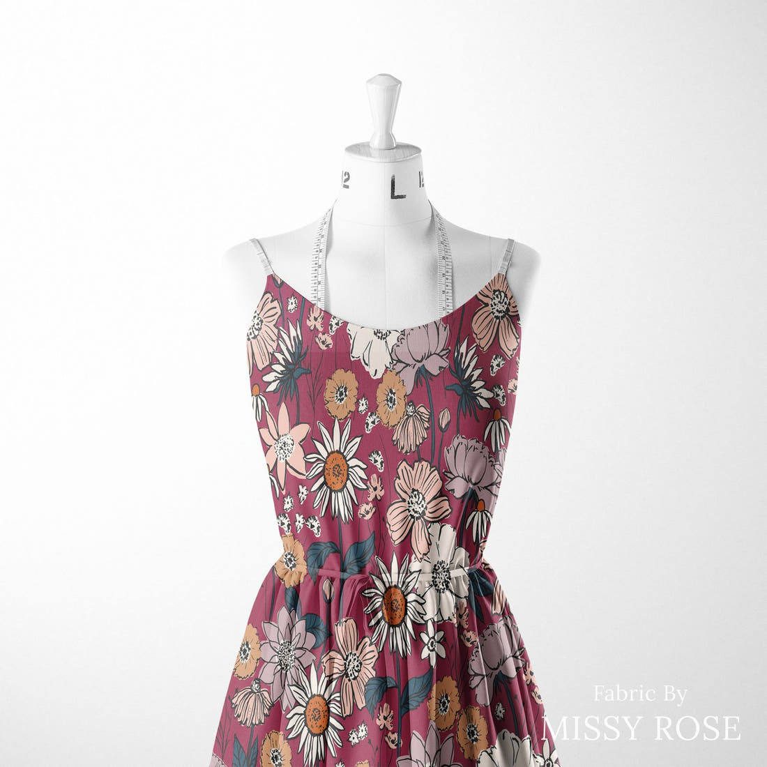 Indy Bloom Fabric Scarlet Autumn Ruby 05 sewn into a women's dress - custom printed fabric | Fabric by Missy Rose