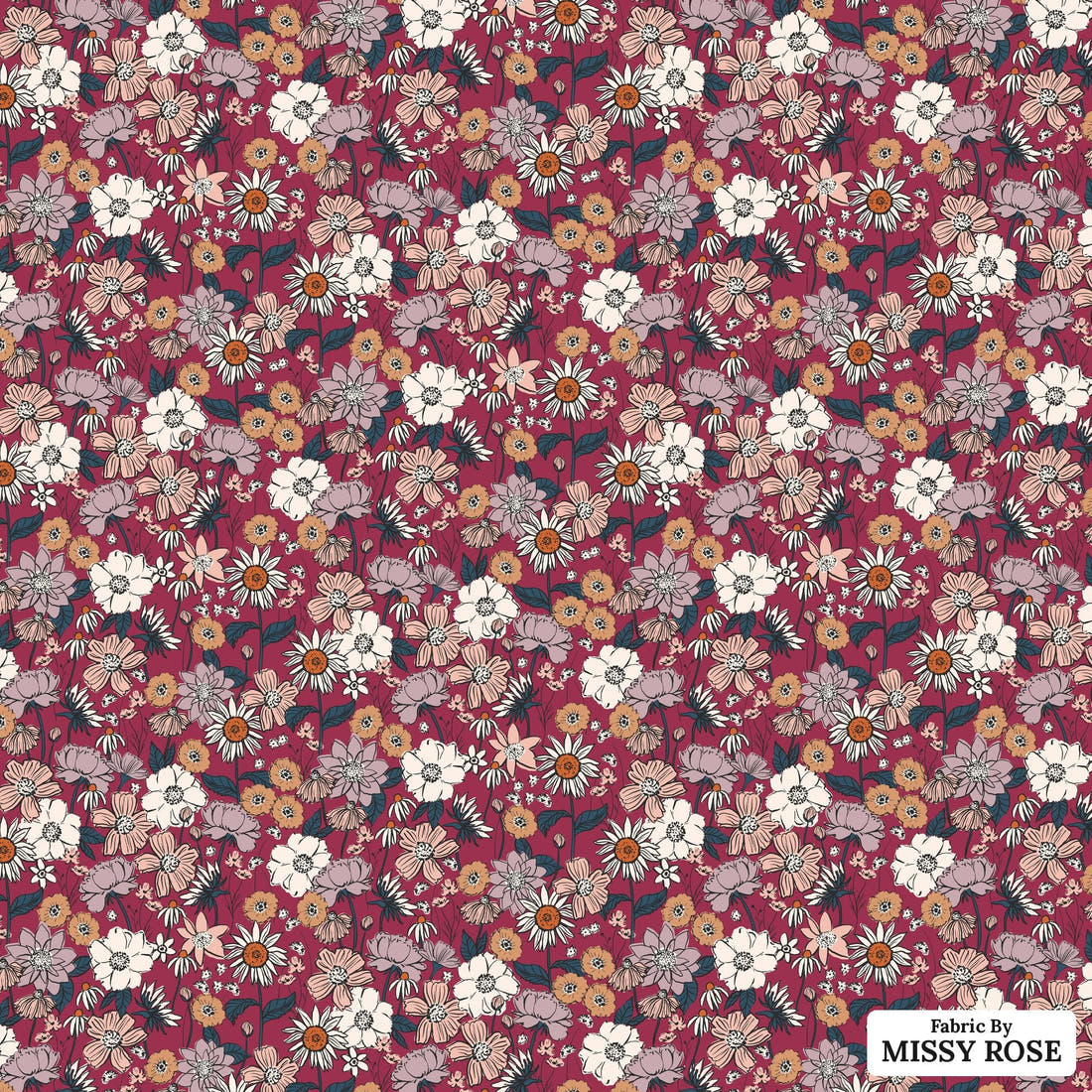 Indy Bloom Fabric Scarlet Autumn Ruby 05 flat view of the printed design | Fabric by Missy Rose